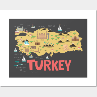 Turkey Illustrated Map Posters and Art